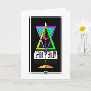 Colorful Shabbat Shalom Menorah In Magen David Card