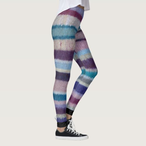 colorful shabby chic hand knitted bold stripes leggings