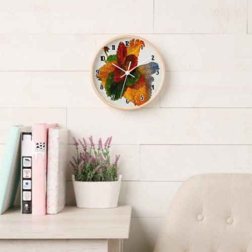 Colorful shades of autumn leaves clock