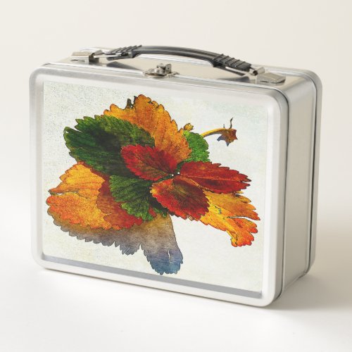 Colorful shades of autumn leaves   metal lunch box