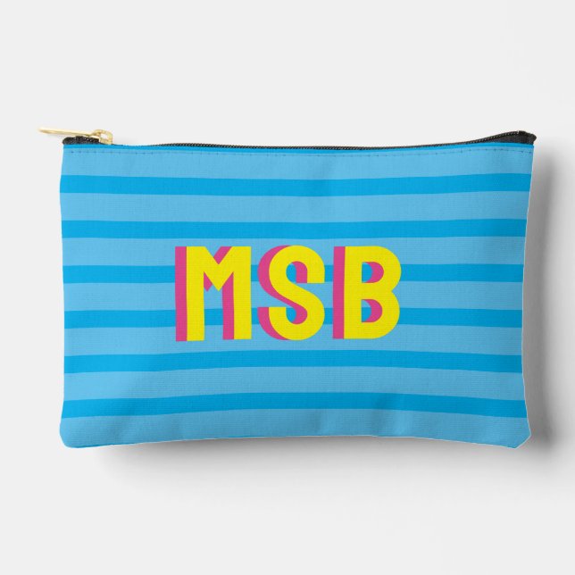 Colorful Shadow Block Monogram, Custom Text Accessory Pouch (Front)