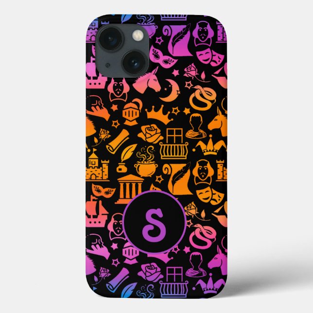 Colorful Shakespeare Icons on Black Case-Mate iPhone Case (Back)