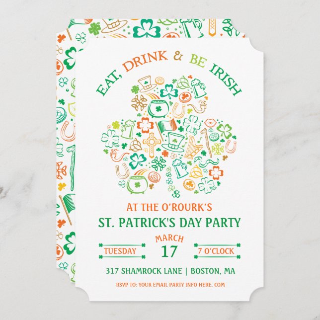 Colorful Shamrock St. Patrick's Day Invitation (Front/Back)