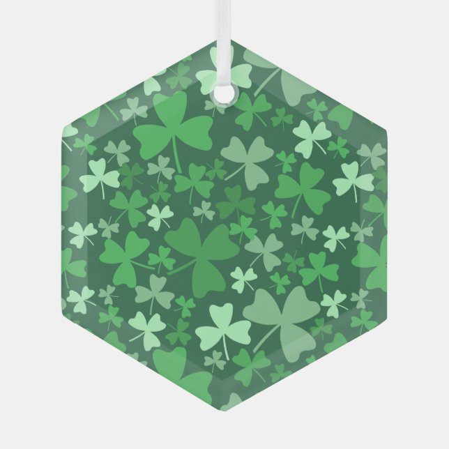 Colorful Shamrocks Glass Ornament (Front)