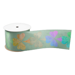 Colorful Shamrocks on Grey Granite Satin Ribbon