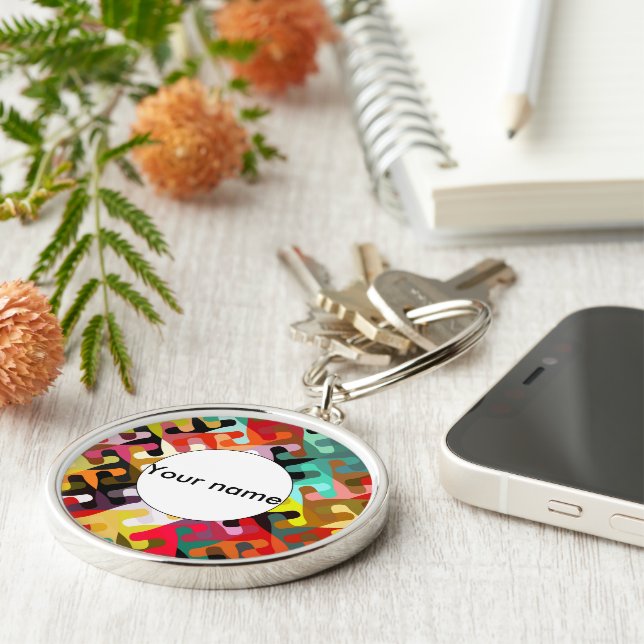 Colorful shapes abstract design keychain (Side)