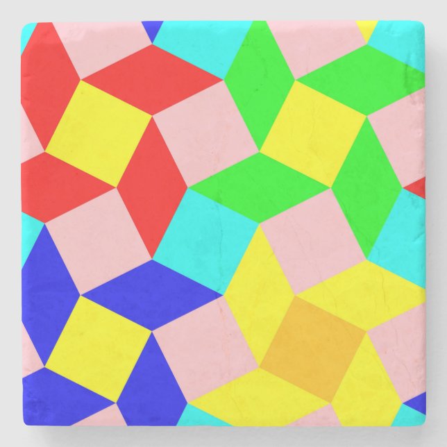 Colorful Shapes and Rotating Patterns Stone Coaster (Front)