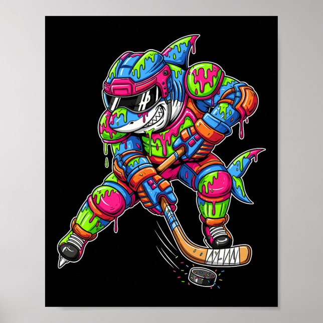Colorful Shark Hockey Ice Cream Drip Player  Poster (Front)