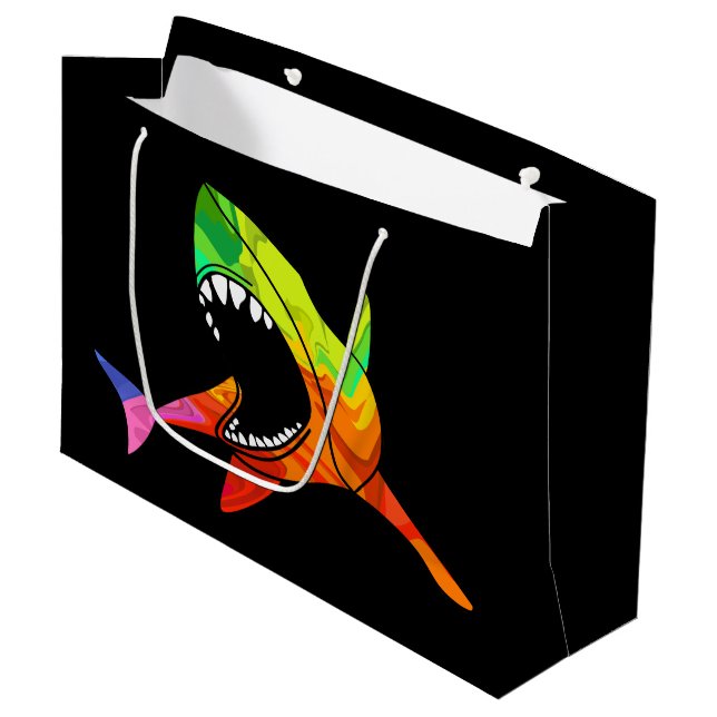 Colorful Shark Large Gift Bag (Front Angled)