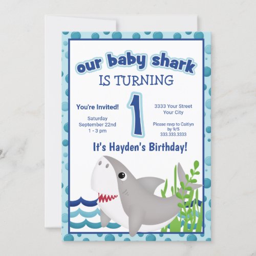 Colorful Shark Ocean 1st Birthday Invitation
