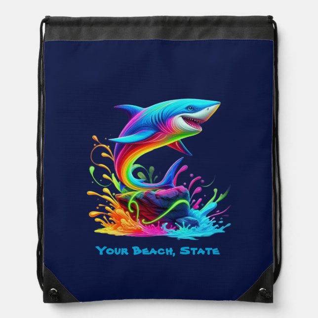 Colorful Shark Splash Drawstring Bag (Front)