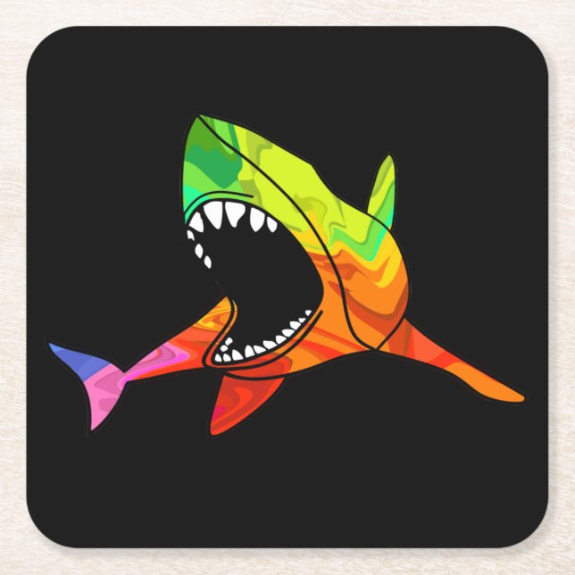 Colorful Shark  Square Paper Coaster (Front)