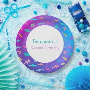 Colorful shark under the sea School Party Birthday Paper Plates