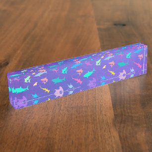 Colorful shark under the sea School Party Desk Name Plate