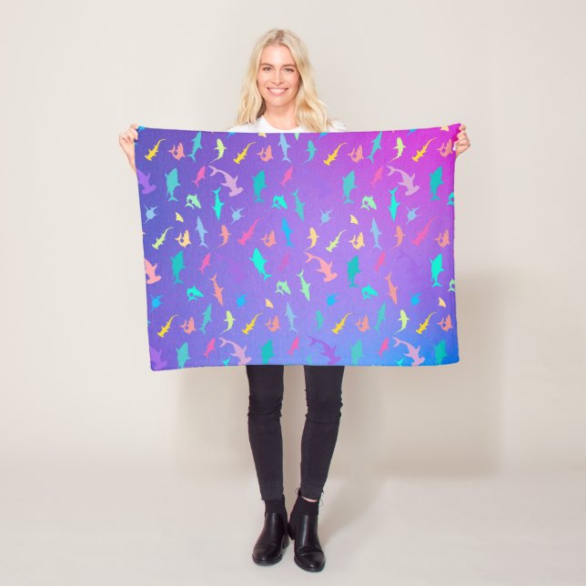 Colorful shark under the sea School Party Fleece Blanket (In Situ)
