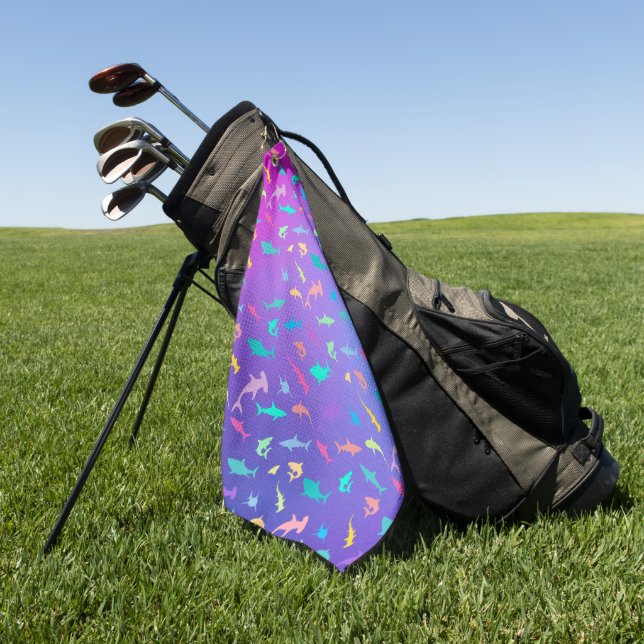 Colorful shark under the sea School Party Golf Towel (Green)