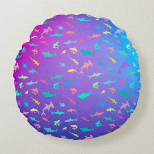 Colorful shark under the sea School Party Round Pillow