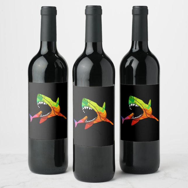 Colorful Shark   Wine Label (Bottles)