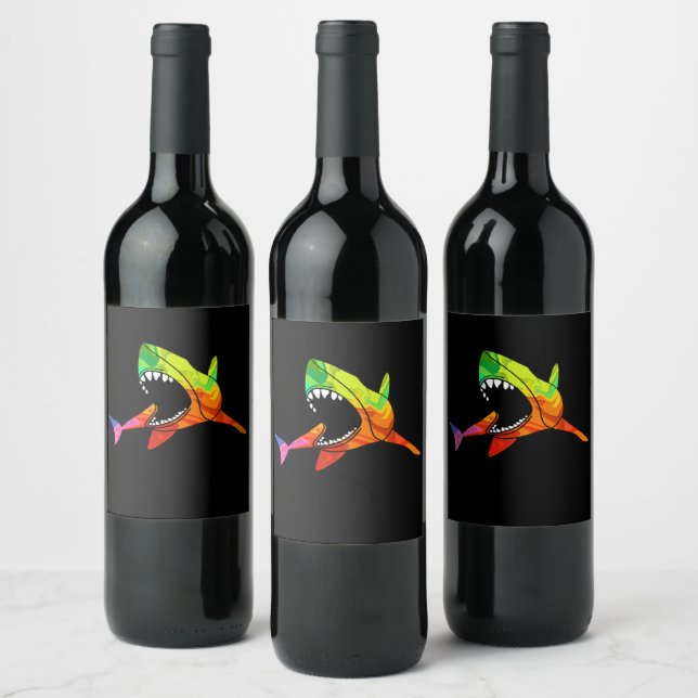 Colorful Shark Wine Label (Bottles)