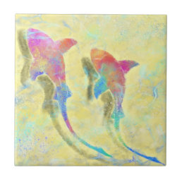 Colorful Sharks Ceramic Tile - Painting