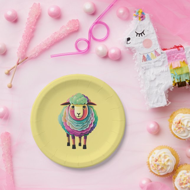 Colorful Sheep Illustration Paper Plates (Party)