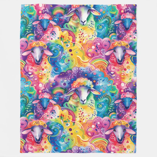 Colorful sheep pattern fleece blanket (Front)