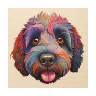 colorful sheepadoodle on wood for good! wall art