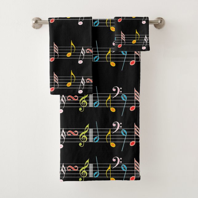 Colorful Sheet Music and Notes Bath Towel Set (Insitu)