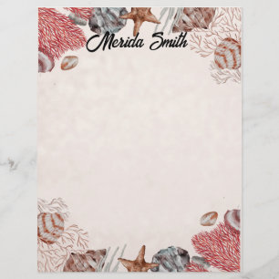 Colorful Shell Border on Tan Letterhead