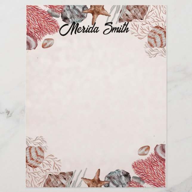 Colorful Shell Border on Tan Letterhead (Front)