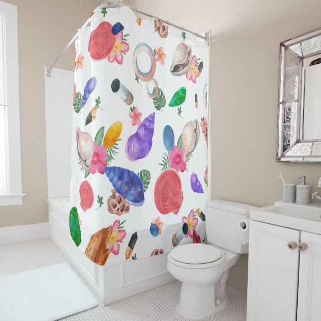 Colorful Shells And Flowers Shower Curtain (In Situ)
