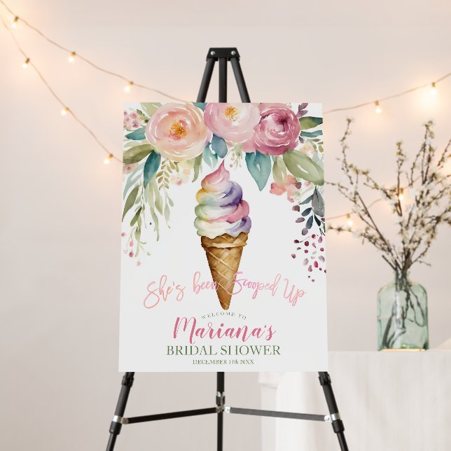 Colorful She's Been Scooped Up Bridal Shower Sign (In Situ (Stand))