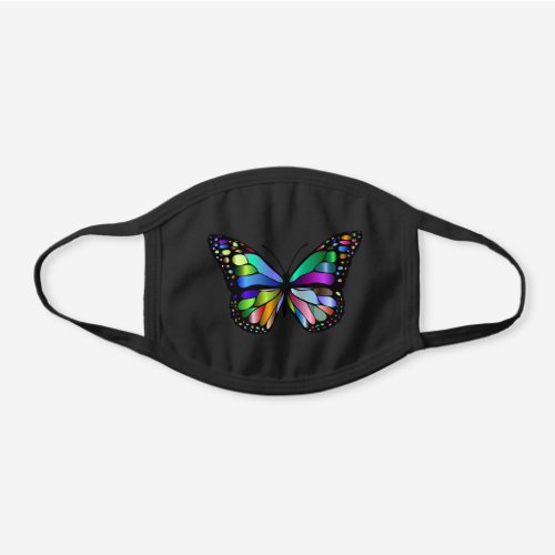 Colorful Shimmering Stained Glass Butterfly Black Cotton Face Mask