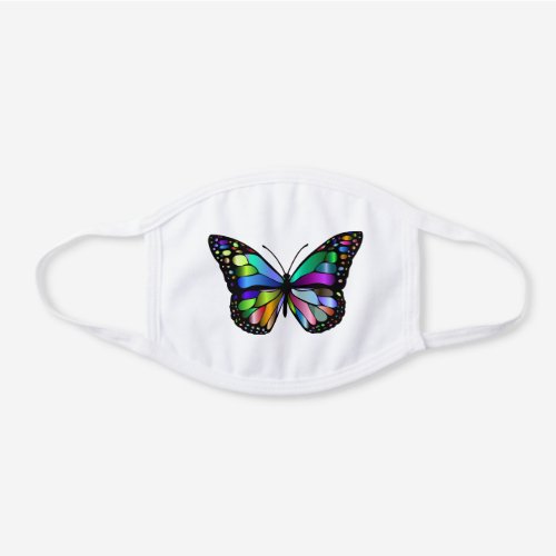 Colorful Shimmering Stained Glass Butterfly White Cotton Face Mask