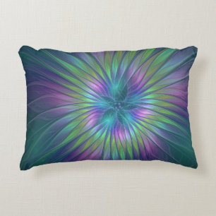 Colorful Shiny Fantasy Flower Abstract Fractal Art Accent Pillow