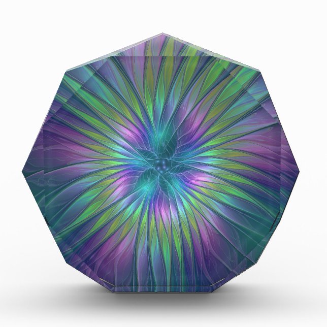 Colorful Shiny Fantasy Flower Abstract Fractal Art Acrylic Award (Front)