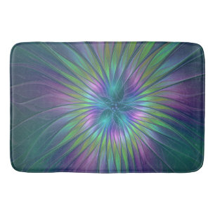 Colorful Shiny Fantasy Flower Abstract Fractal Art Bath Mat