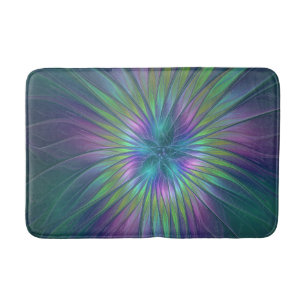 Colorful Shiny Fantasy Flower Abstract Fractal Art Bath Mat