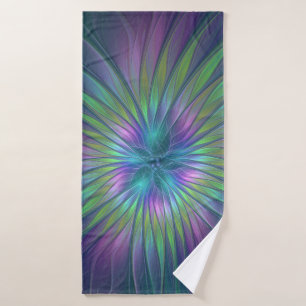 Colorful Shiny Fantasy Flower Abstract Fractal Art Bath Towel