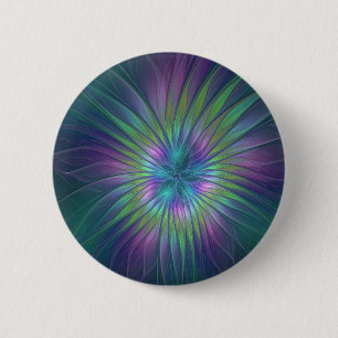 Colorful Shiny Fantasy Flower Abstract Fractal Art Button