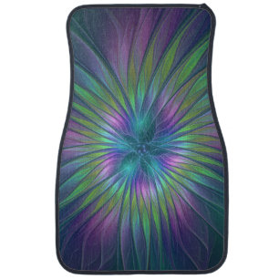 Colorful Shiny Fantasy Flower Abstract Fractal Art Car Floor Mat