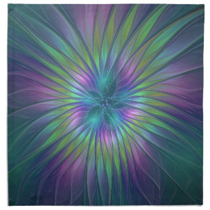Colorful Shiny Fantasy Flower Abstract Fractal Art Cloth Napkin