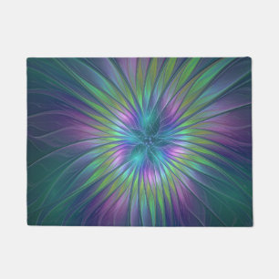 Colorful Shiny Fantasy Flower Abstract Fractal Art Doormat