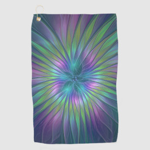 Colorful Shiny Fantasy Flower Abstract Fractal Art Golf Towel