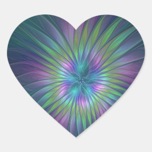 Colorful Shiny Fantasy Flower Abstract Fractal Art Heart Sticker