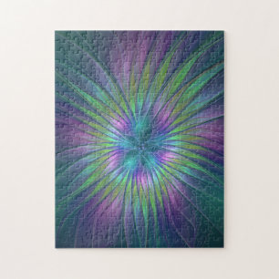 Colorful Shiny Fantasy Flower Abstract Fractal Art Jigsaw Puzzle