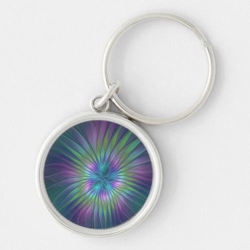 Colorful Shiny Fantasy Flower Abstract Fractal Art Keychain