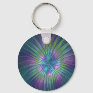 Colorful Shiny Fantasy Flower Abstract Fractal Art Keychain