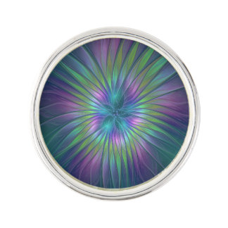 Colorful Shiny Fantasy Flower Abstract Fractal Art Lapel Pin