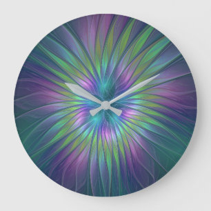 Colorful Shiny Fantasy Flower Abstract Fractal Art Large Clock
